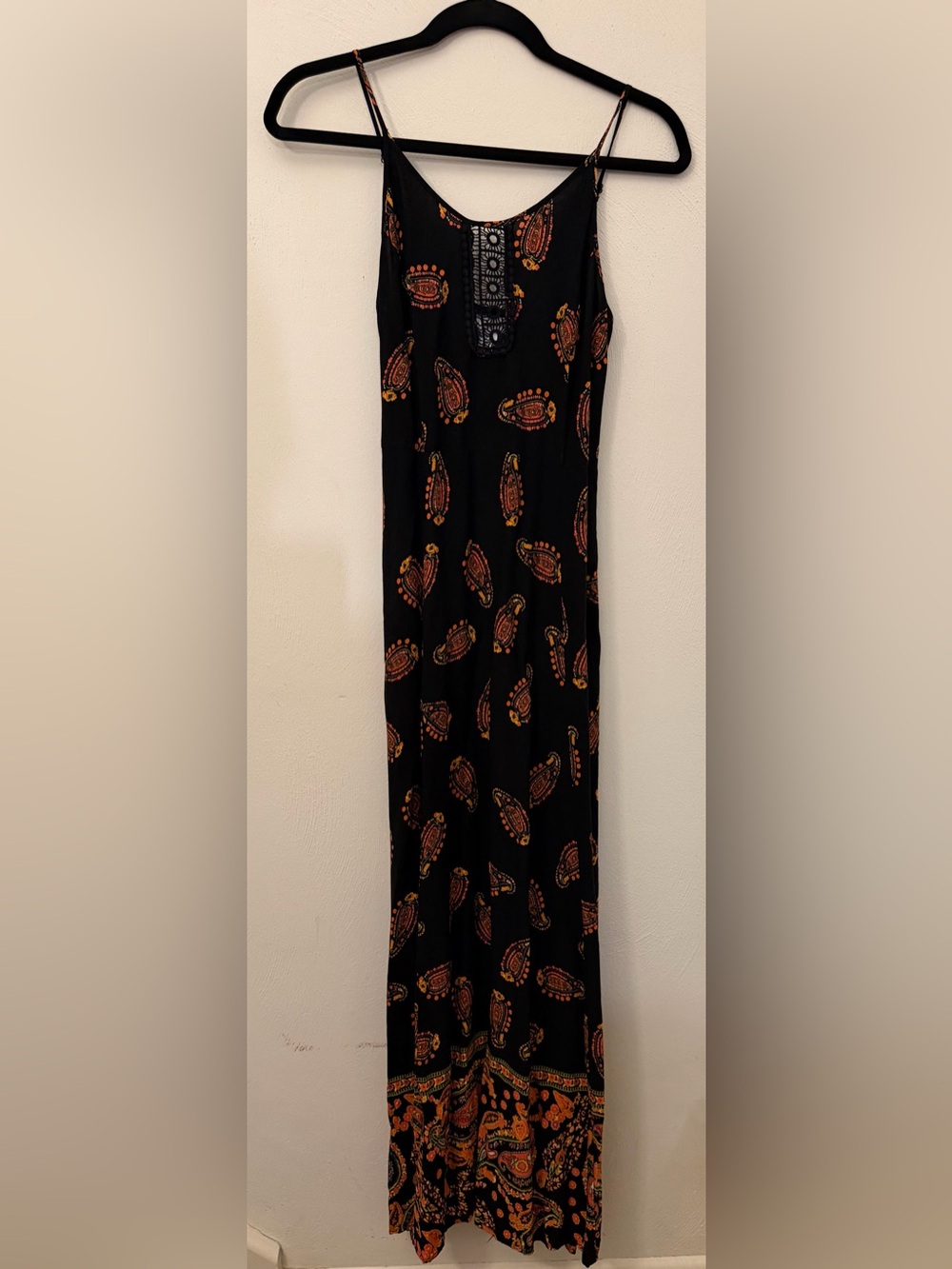 Band of Gypsies Black Maxi Dress with Orange Paisley Print